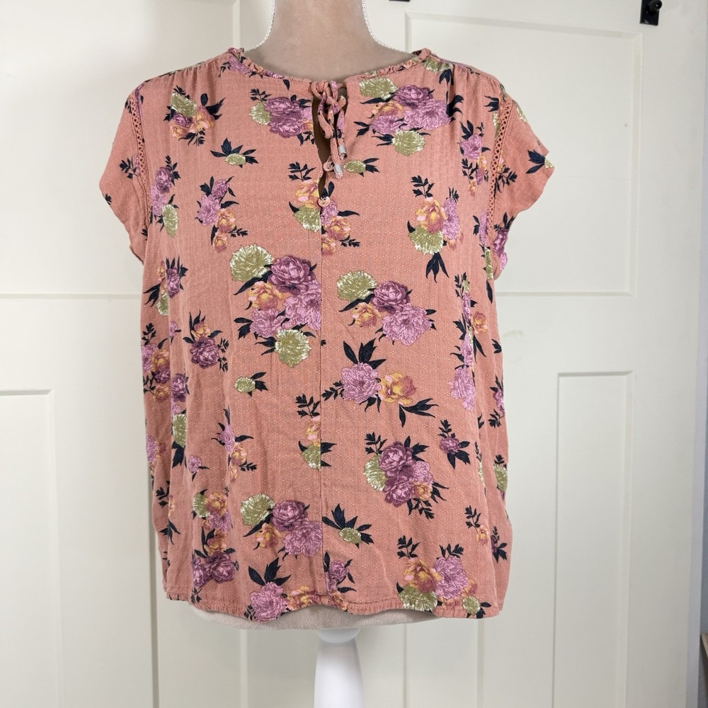 Buffalo David Bitton Womens M Top Ruffle‎ Keyhole Neck Cottagecore Fairy Dainty
